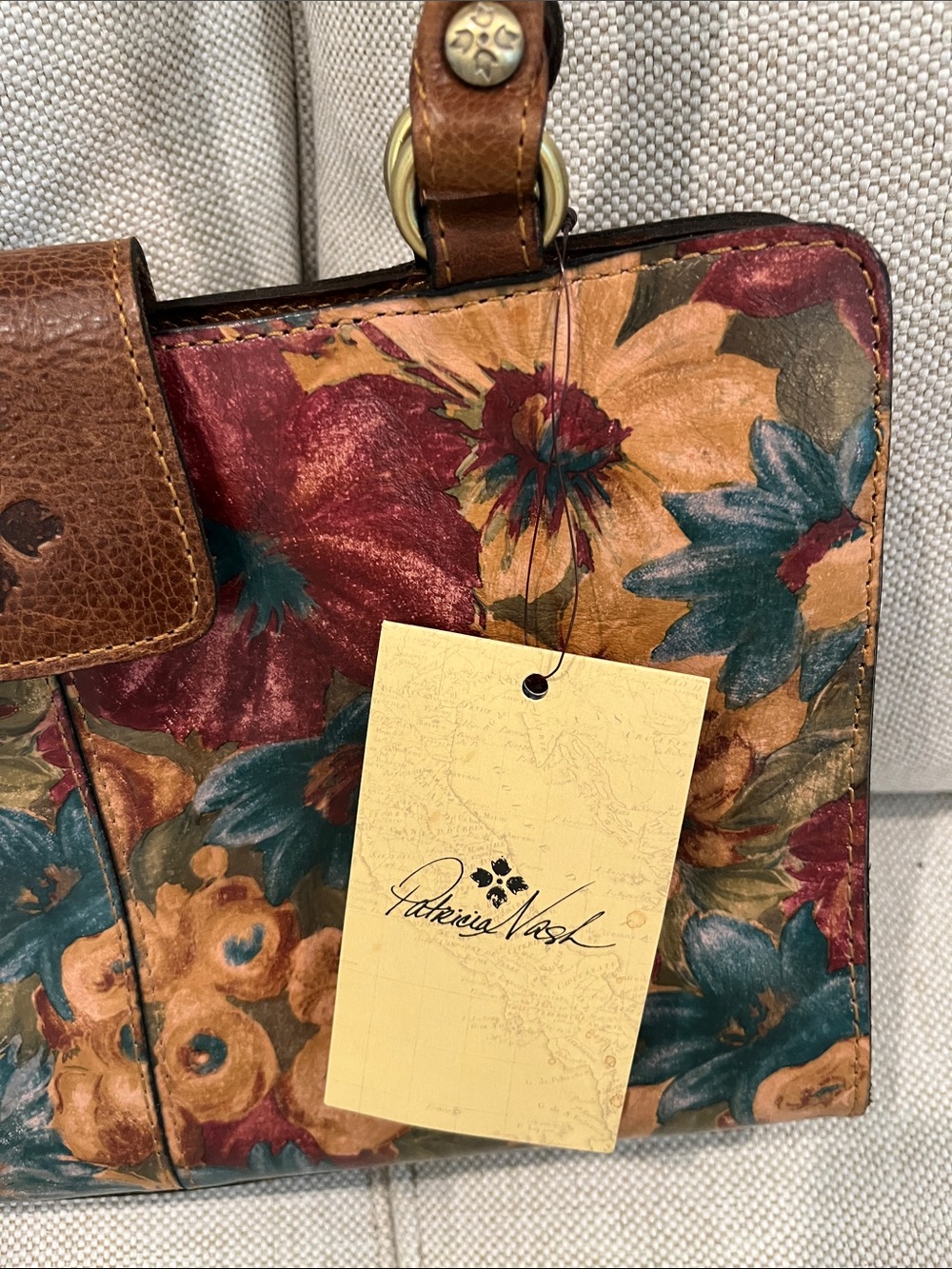 Patricia Nash Floral Leather Shoulder Bag Teal, Burgundy, Mustard, Brown - Picture 3 of 15